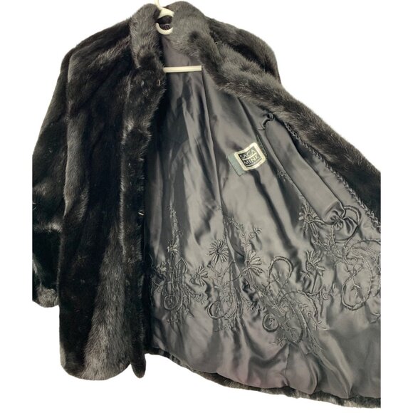 Vintage 80s Genuine Saga Mink Fur Coat M/L Black 3/4 Batwing Sleeve - Picture 11 of 16